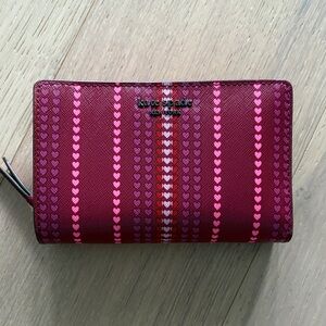 Kate Spade Burgundy Wallet with Pink Heart Stripes